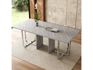 Table à manger 180x80 cm, rectangulaire, 6-8 personnes, pieds en métal, plateau mdf, style moderne - gris et argent