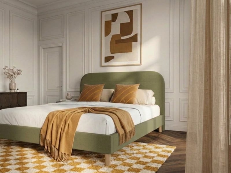  Bobochic lit kaya tissu velours lisse avec lattes massives vert 140x190 KAYA - Conforama C