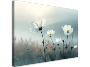 Tableau moderne, fleurs blanches sur fond noir 90x60