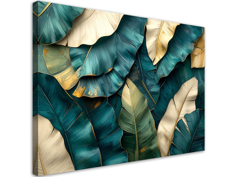  Tableaux, feuilles superposées turquoise et beige 90x60 1334483732 - Conforama A