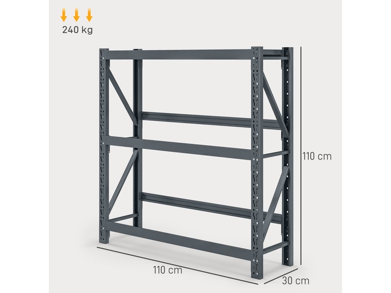  Étagère boissons autoportante 3 niveaux, 6 caisses, hauteur réglable, grise, 110x30x110 cm.  - Conforama E