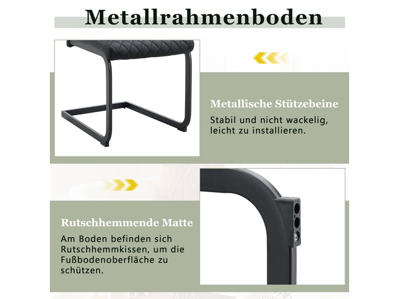  Chaises de salle à manger lot de 2 à dossier haut et assise rembourrée  - métal, simili cuir noir  - Conforama E