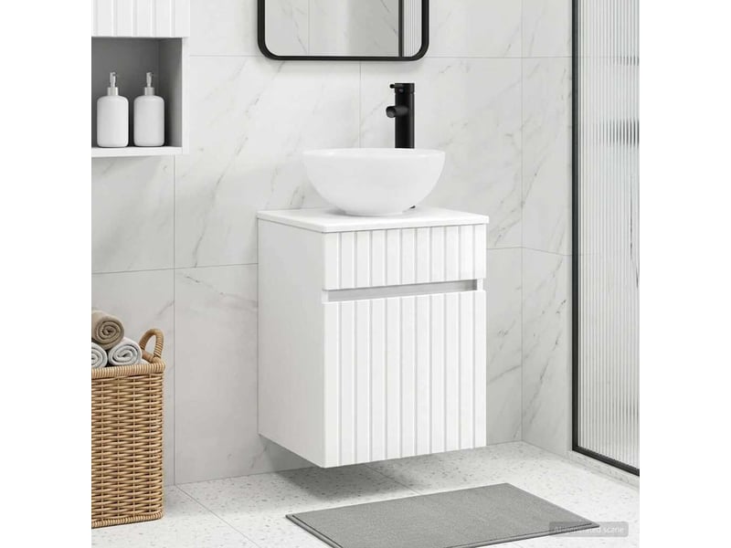 Meuble de lavabo mural, rangement salle de bain blanc brillant 39x41x64.5 cm - Conforama B