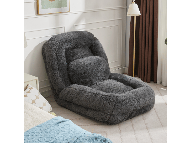 Canapé de sol convertible 1 place en tissu gris foncé, dossier réglable 5 positions pour se détendre à la maison - Conforama B