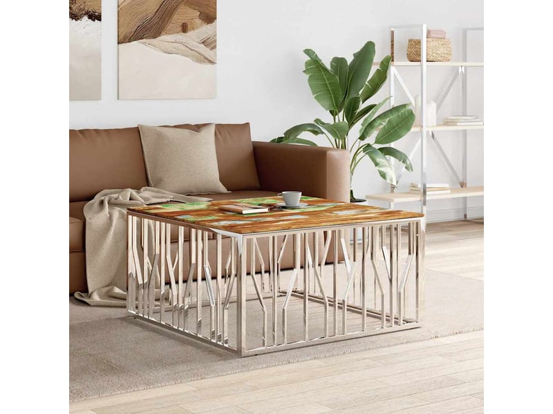  Table basse - table de salon - table à thé argenté acier inoxydablebois massif récupération  - Conforama B