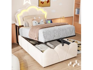Lit coffre 90x200 cm <strong>HAVRYA</strong>  <strong></strong> coloris beige