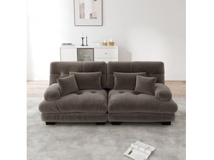 Canapé modulable 220x77x81cm 2 places, assise confortable, accoudoirs arrondis, pour salon, matière chenille, marron