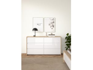 Commode 6 tiroir(s)  <strong></strong> <strong>NEXT</strong> coloris Imitation chêne et blanc brillant largeur 157.1 cm
