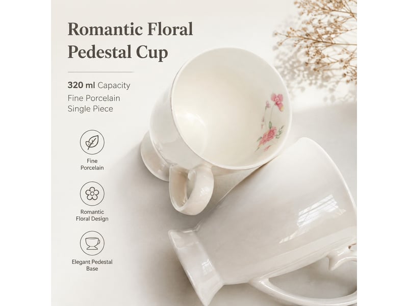  Tasse sur pied en porcelaine, motif floral, 320 ml, à l’unité  - Conforama C