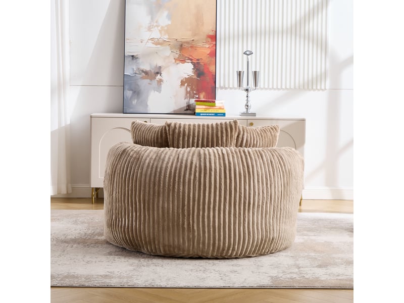  Fauteuil rond avec pouf - 168x123x63 cm - canapé lit lounge velours côtelé avec 5 coussins sans structure rigide - camel  - Conforama D