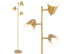 Lampadaire arbre à 3 ampoules 25 x 163 cm abat-jours réglables design moderne stabilisé en métal doré 20_0012299