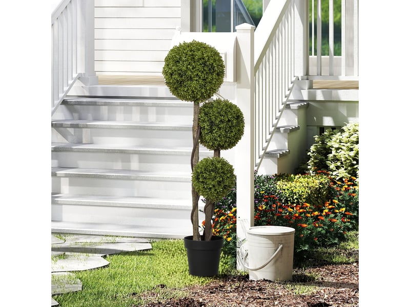 Plante de buis artificielle avec 3 boules, pot inclus et base renforcée, hauteur 115 cm - Conforama C