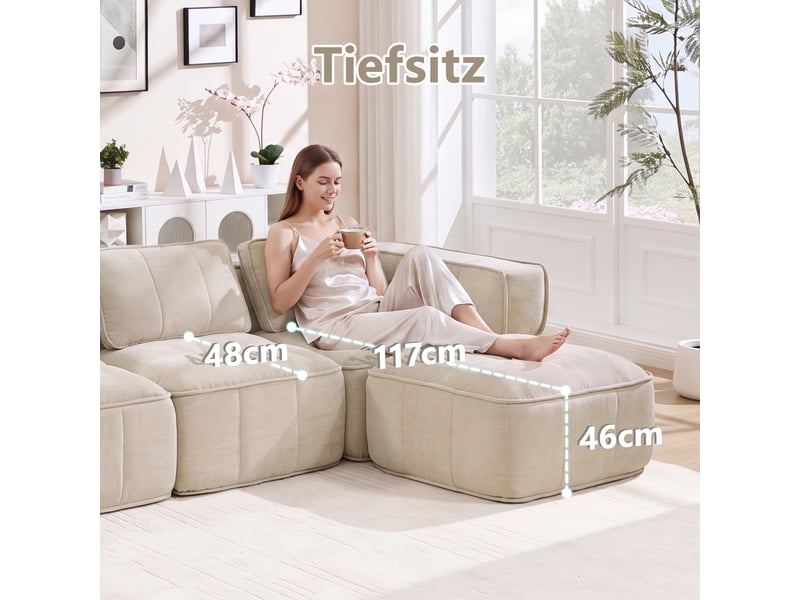 Canapé panoramique modulable 2 places en polyester beige – 198 x 162 x 67 cm Fay Lum - Conforama E
