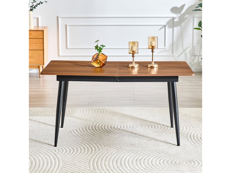  Table à manger, 6 à 8 places style industriel et foncé pour 8 personnes, plateau mdf, piètement métal, coloris marron  - Conforama D