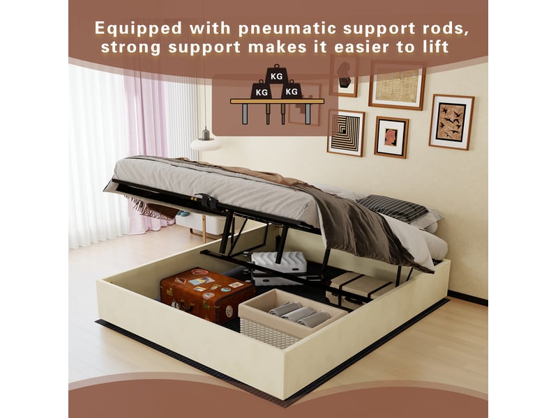  Sommier coffre 2 places 160x200 cm coloris beige  - Conforama E
