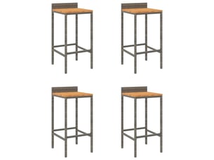 Lot de 4 tabouret de bar, chaise de bar gris résine tressée et bois d'acacia shl2146