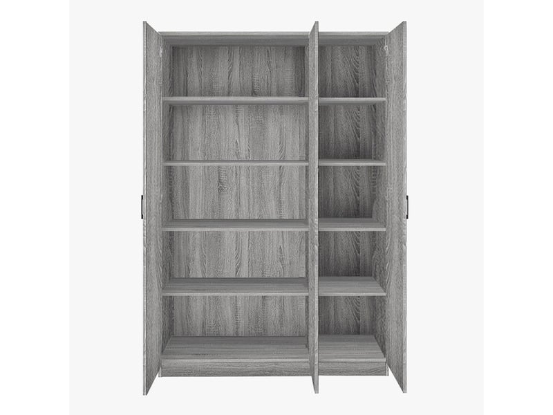  Armoire 3 portes 4 étagères couleur chêne gris  - Conforama E