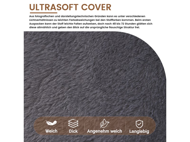  Fauteuil pouf gris clair 111x123x75 cm en polyester à aspect peluche, dossier et garnissage en mousse dense  - Conforama E