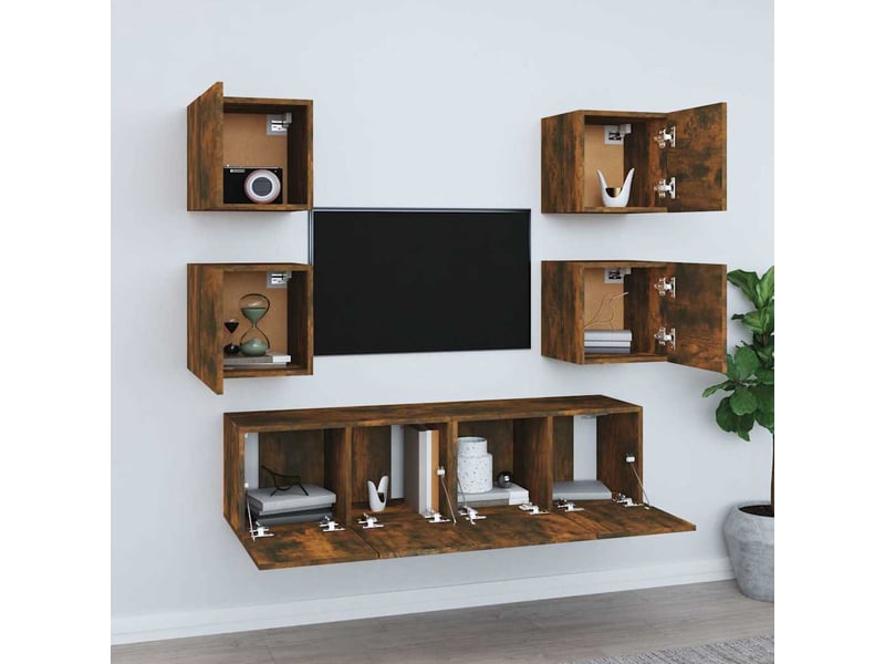  Ensemble de meubles tv 6 pcs chêne fumé bois d'ingénierie shl26827  - Conforama C