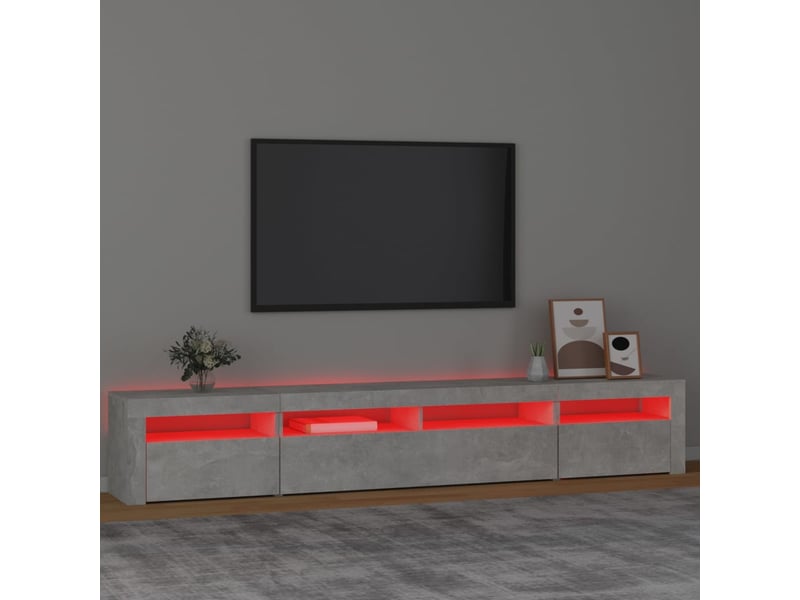  Meuble tv - banc tv - meuble de rangement avec lumières led gris béton 240x35x40 cm  - Conforama E