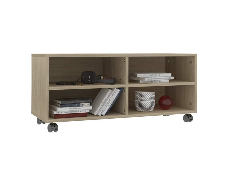  Meuble tv - banc tv - meuble de rangement avec roulettes chêne sonoma bois d'ingénierie  - Conforama C