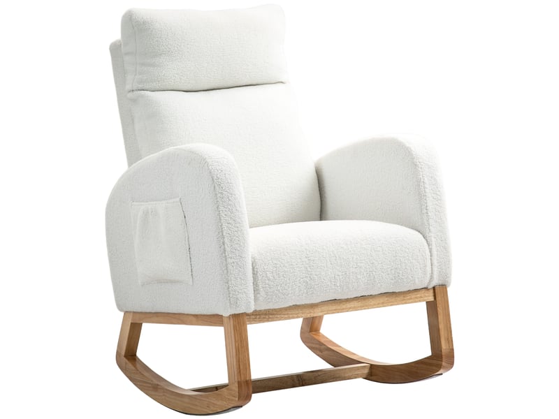 Fauteuil à bascule, inclinable, rembourrage épais, revêtement confortable, structure en bois, capacité de charge jusqu'à 120 kg, blanc crème - Conforama A