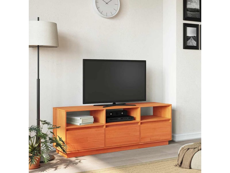  Meuble tv - banc tv - meuble de rangement  marron 140x37x50 cm bois pin massif  - Conforama C