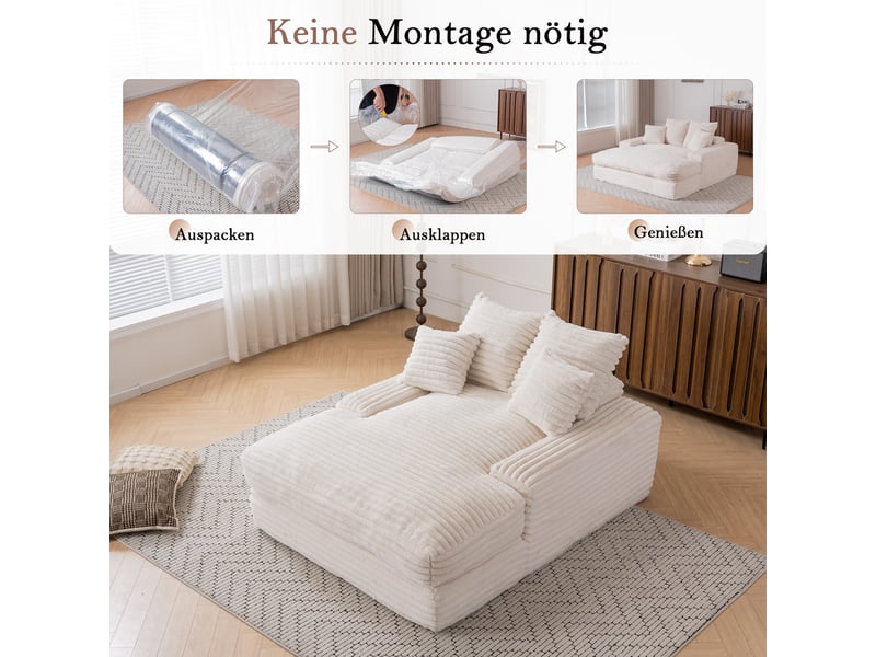  Méridienne en velours côtelé beige avec 4 coussins W2087S00018 - Conforama E