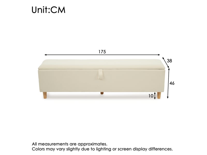  Banc de lit 175 x 38 x 46 cm beige en velours cotele, coffre de rangement a ouverture hydraulique  - Conforama C