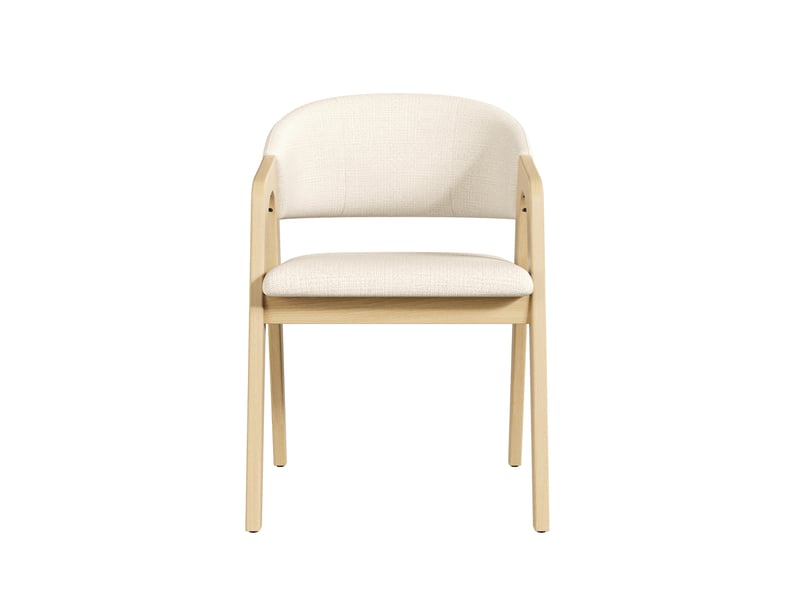 Lot de 6 chaises de salle à manger avec accoudoirs en lin beige et bois naturel - Conforama D