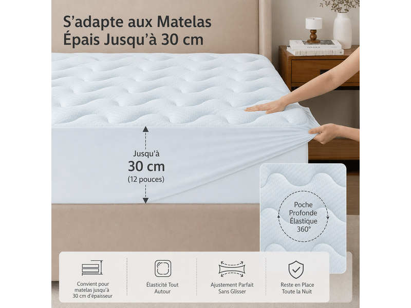  Surmatelas housse 160x200 | mémoire de forme pour 2 personnes | poche extra-profonde jusqu'à 30 cm | contre les maux de dos OverMattress160x200 - Conforama E