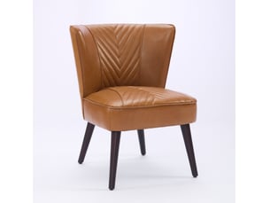 Fauteuil de salon avec surpiqûres diagonales et structure stable en cuir et bois d'hévéa marron clair 62 × 58 × 49 cm