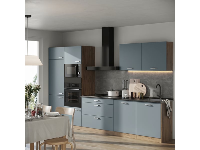  Vicco cuisine, bleu-grischêne doré, 340cm plan de travail marbre  - Conforama C