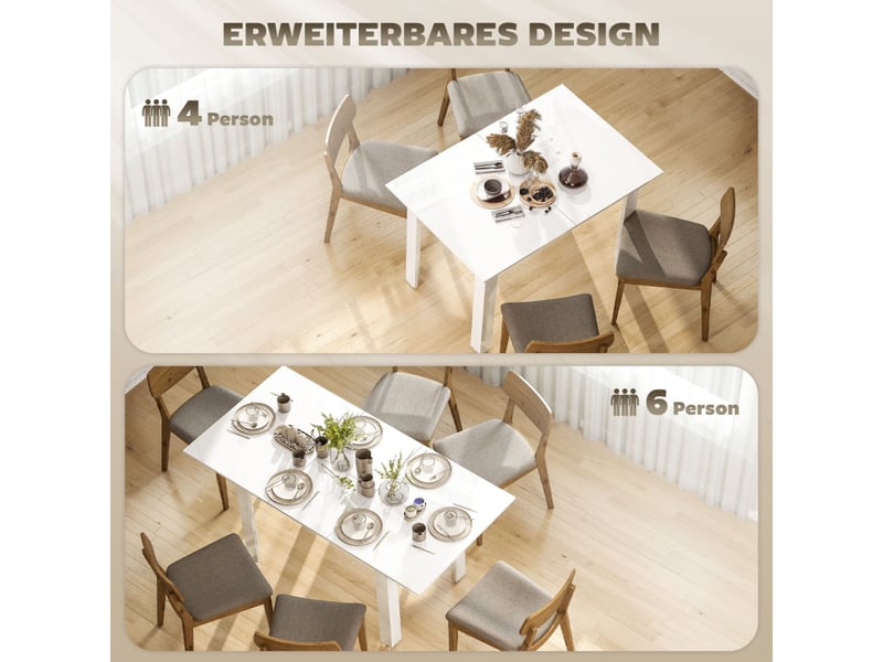  Table à manger extensible pour 4 à 6 personnes avec mécanisme papillon, rangement intégré, en mdf blanc haute brillance  - Conforama E