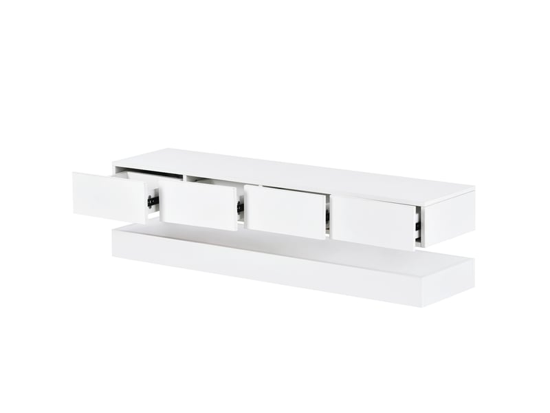  Meuble tv mural modenvie avec led et 4 tiroirs 130 x 33 cm mdf blanc  - Conforama A