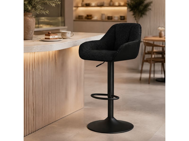  Tabouret de bar pivotant réglable en hauteur avec dossier, lot de 2, en chenille et noir  - Conforama C