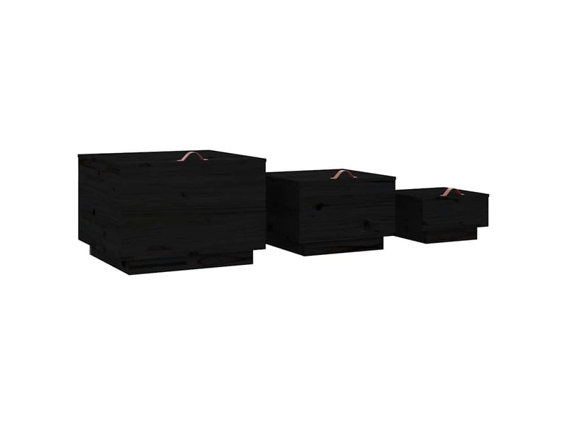  Boîtes de rangement et couvercles 3 pcs noir bois massif de pin  - Conforama E