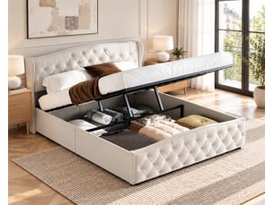 Lit coffre 160x200 cm <strong>YYXLDYNB</strong>  <strong></strong> coloris beige