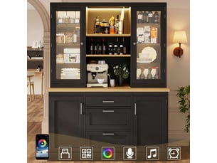 Armoire de cuisine avec éclairage led contrôlé par application 185x140x40cm 3 tiroirs plan de travail étagères réglables noir