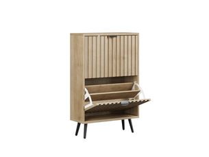 Meuble à chaussures 60cm bois naturel - meuble de rangement entrée avec 2 abattants et pieds en métal