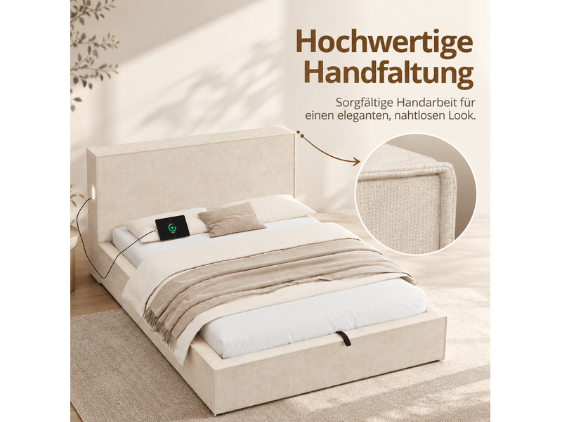  Lit coffre simple 120x200 cm avec sommier beige  - Conforama E