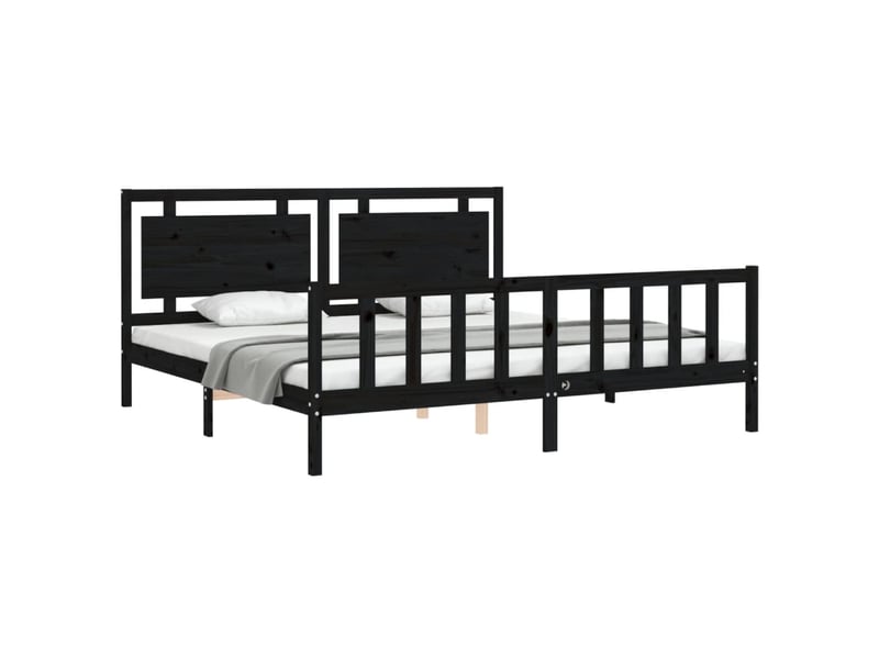 Lit double- lit adulte -  cadre de lit sans matelas noir 200x200 cm bois massif de pin  - Conforama C
