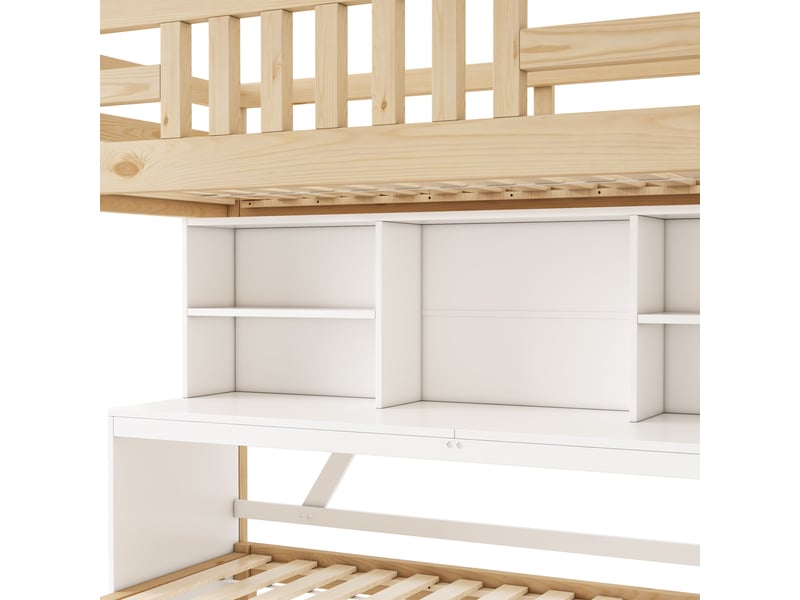 Lit mezzanine enfant,254x97x165 cm,avec bureau,bois,blanc et chêne - Conforama E