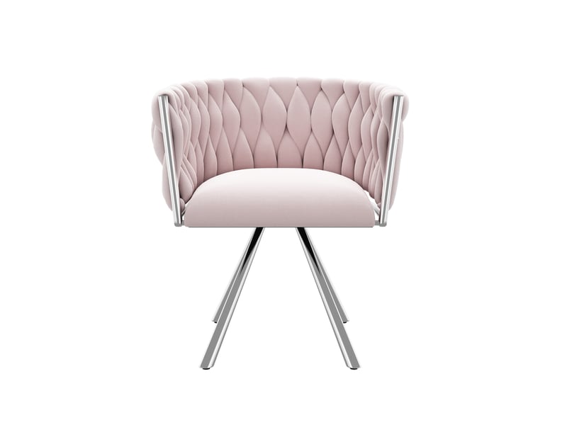 Chaise maquillage velours 360° 59x54x72 cm ergonomique dossier incurvé rembourrage dense quatre pieds métal rose - Conforama E
