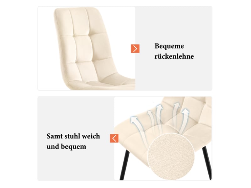  Lot de 4 chaises en velours coloris blanc avec pieds en métal chaise blanc - Conforama E