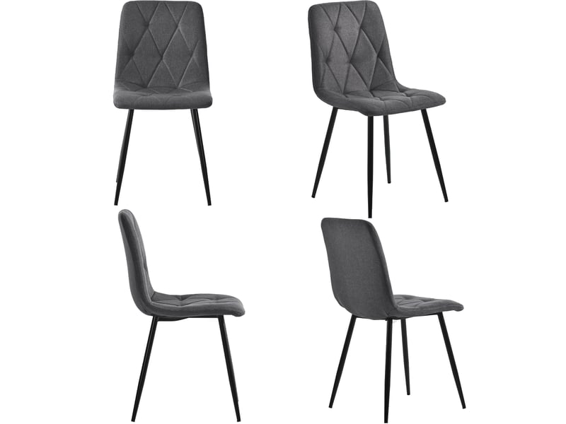  Ensemble table à manger 117 x 68 cm avec 4 chaises, plateau blanc effet marbre, tissu gris foncé et pieds en métal noir  - Conforama D