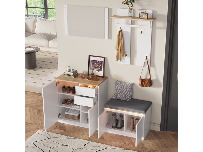 Portemanteau avec banc et rangement 130 cm blanc en panneau de particules - Conforama E