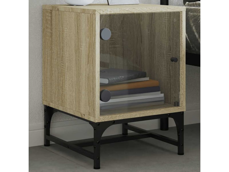  Lot de 2 tables de chevet - cabinet de chevet - table de nuit et portes vitrées chêne sonoma 35x37x50cm  - Conforama B