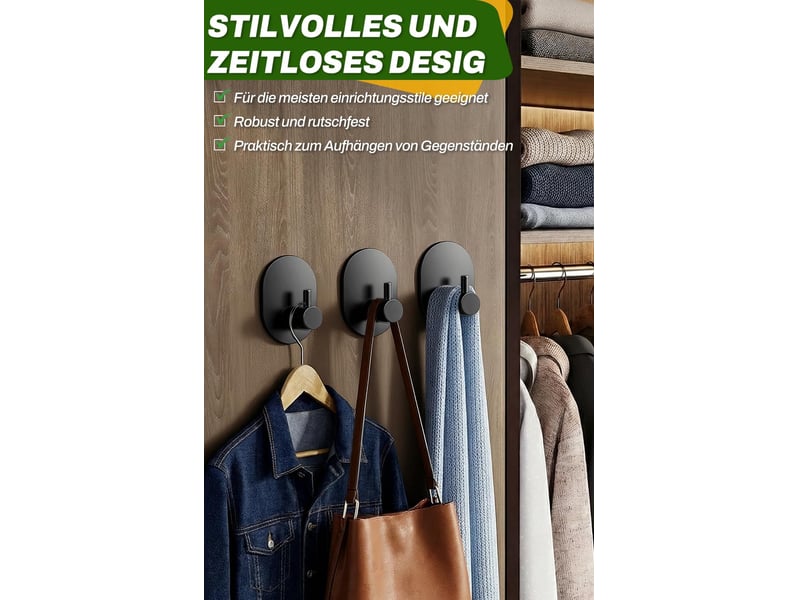  Lot de 6 porte-serviettes sans perçage en acier inoxydable - crochets autocollants puissants améliorés pour salle de bain, toilettes(noir  - Conforama D