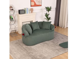 Canapé 2 places 163 x 93 cm – vert – velours côtelé, forme arquée, 3 coussins et coussin animal inclus